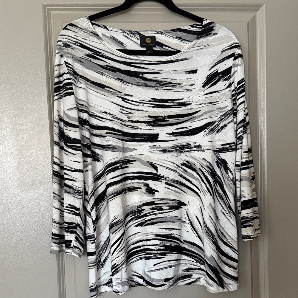JM Collection Monochrome Abstract Blouse size L